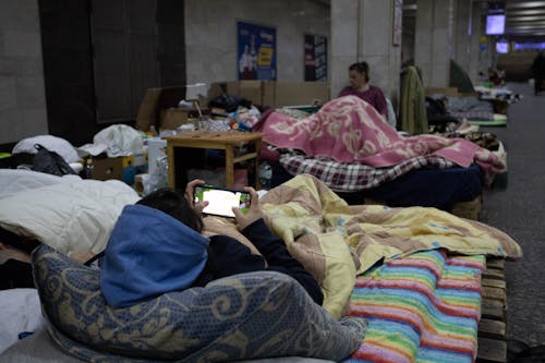 People in Shelter in Kiev, Ukraine