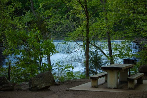 Free stock photo of picnic table, waterfall Stock Photo