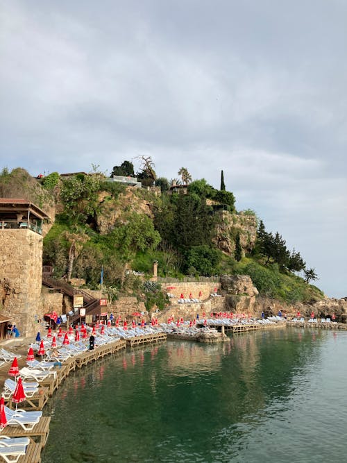 Overcast over Sunbeds on Sea Shore