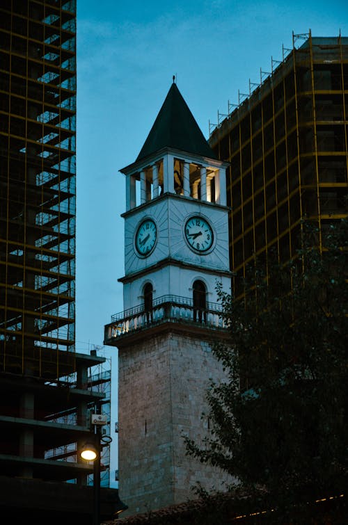 Free Low Angle Shot of the Clock Tower in Tirana Albania Stock Photo