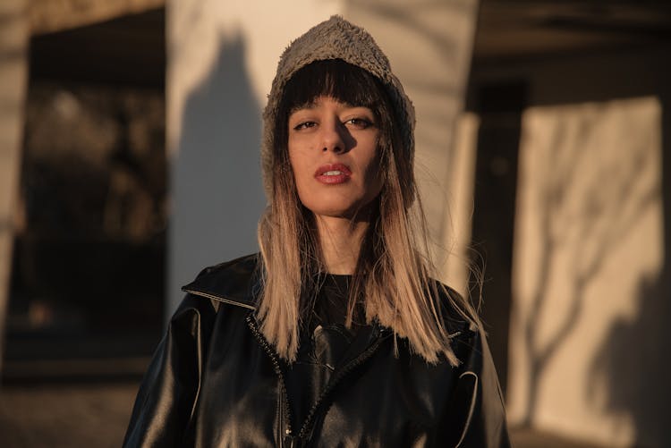 A Woman In Black Leather Jacket