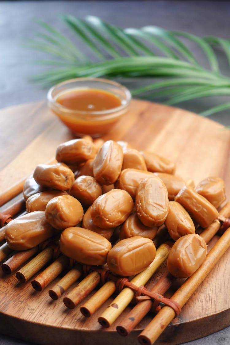 Caramel Candies On Bamboo Tray 