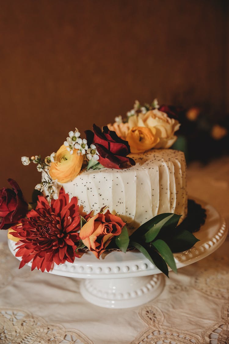 Wedding Cake Decorated With Colourful Flowers