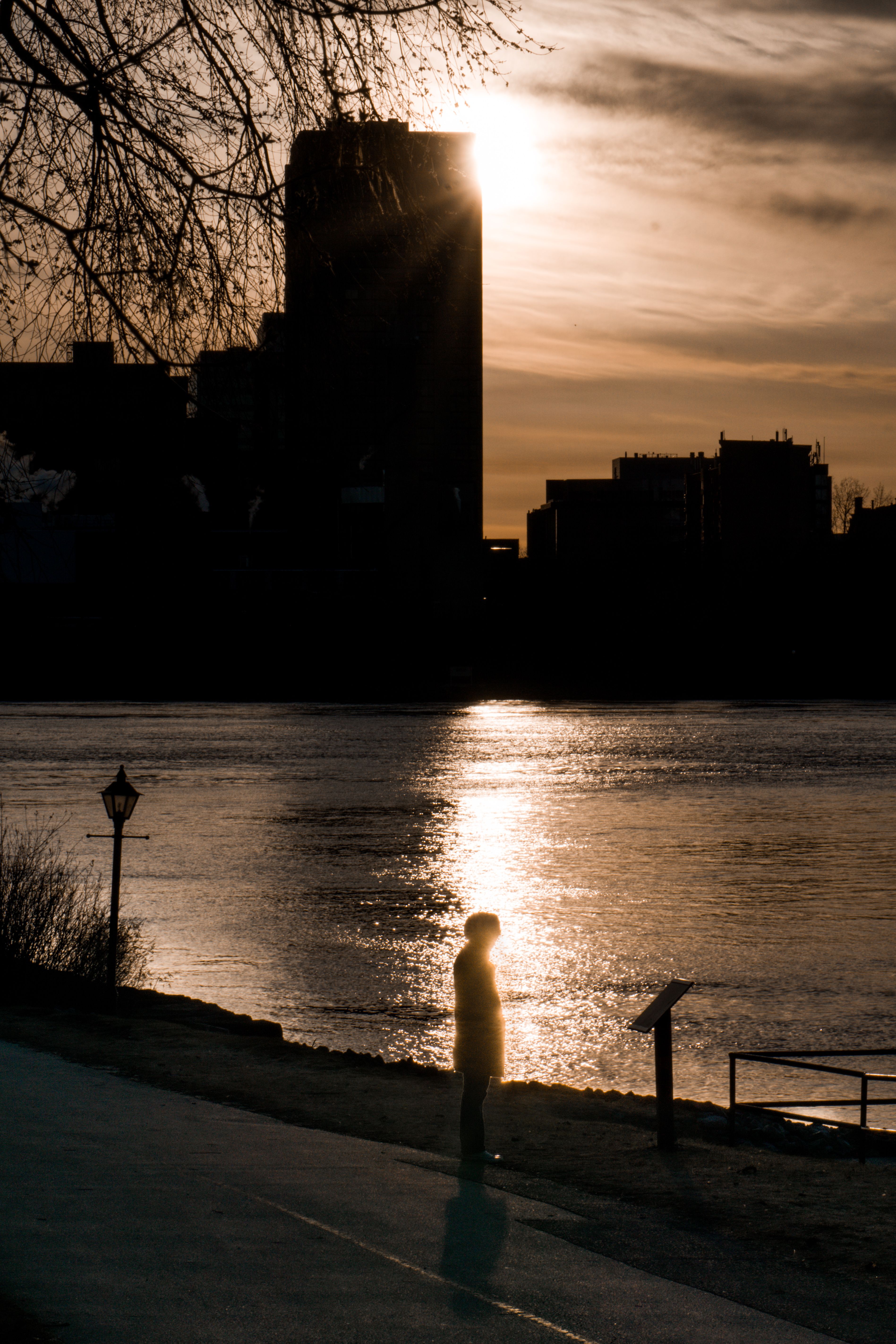 Silhouette of Person Standing on Dock during Sunset · Free Stock Photo