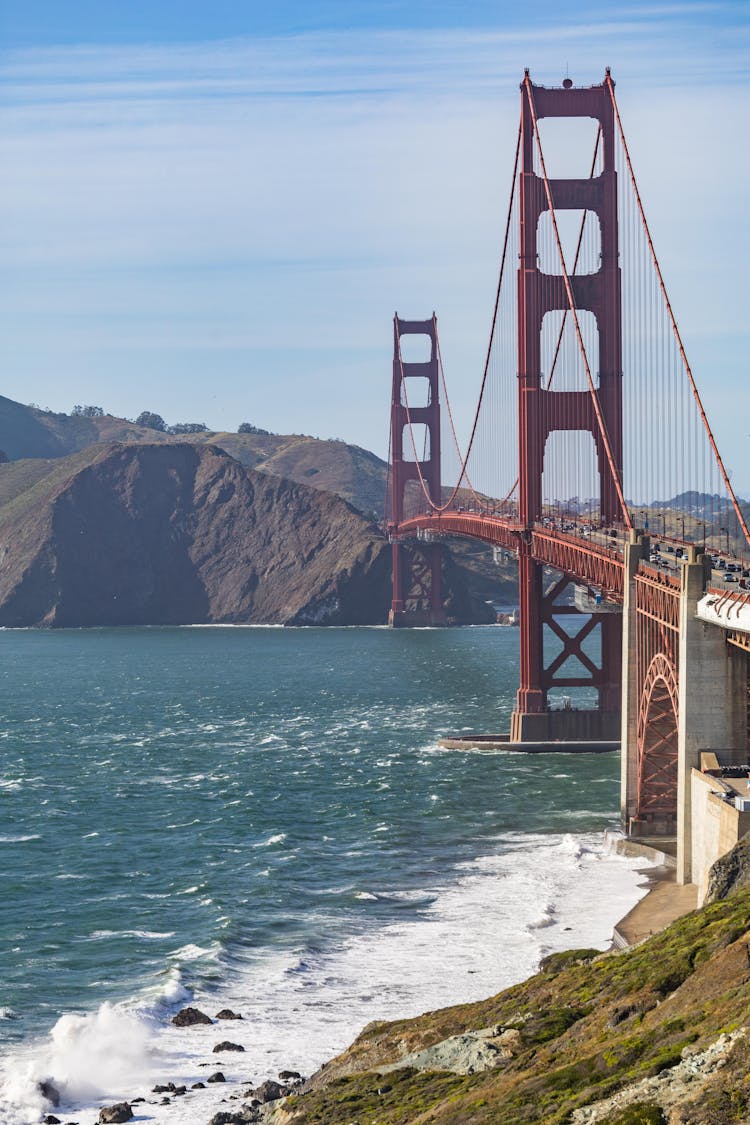 Shot Of The Golden Gate Bridge And The Mountains, San Fransisco, USA