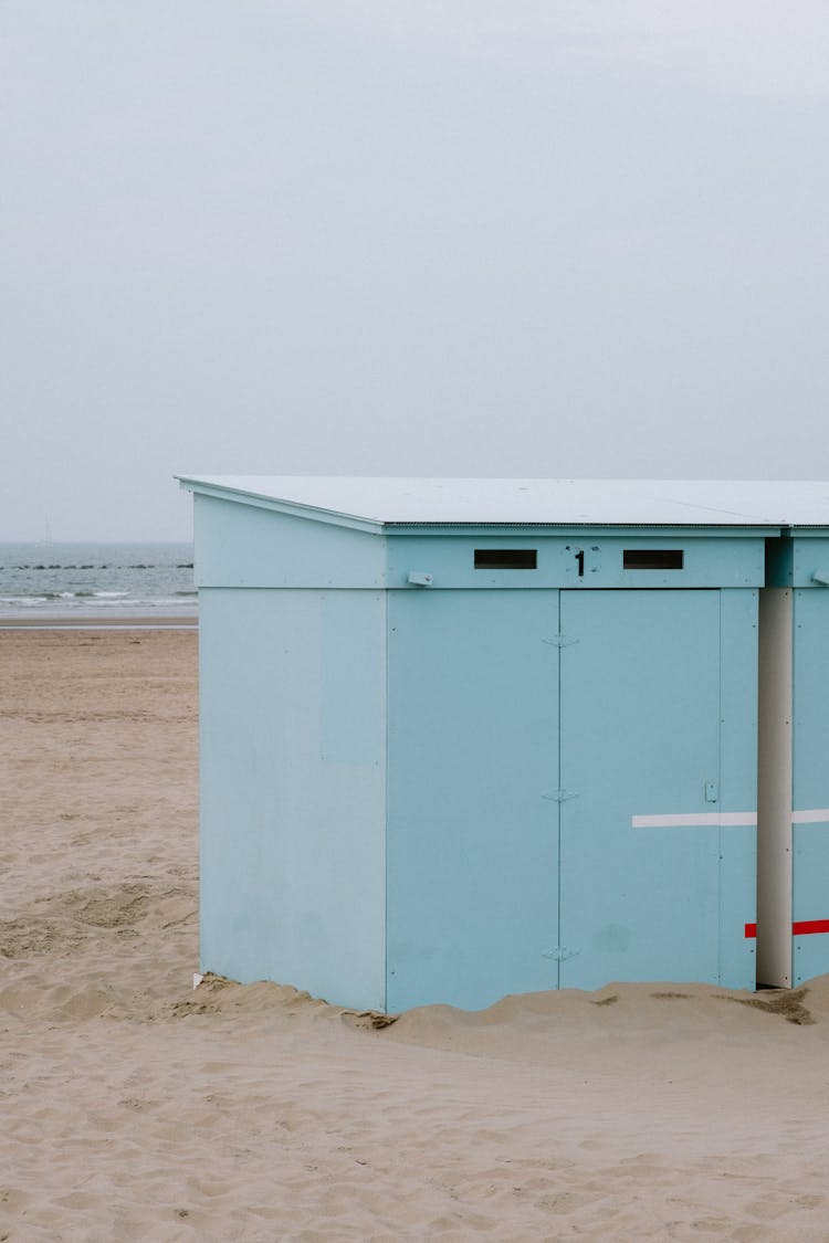 Booths On Beach Near Sea