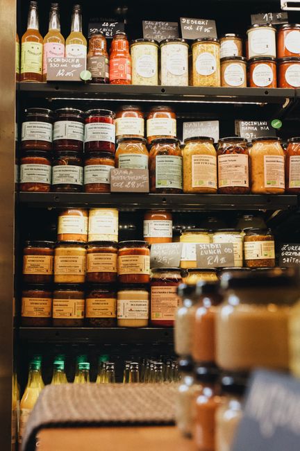 grocery store shelf condiments