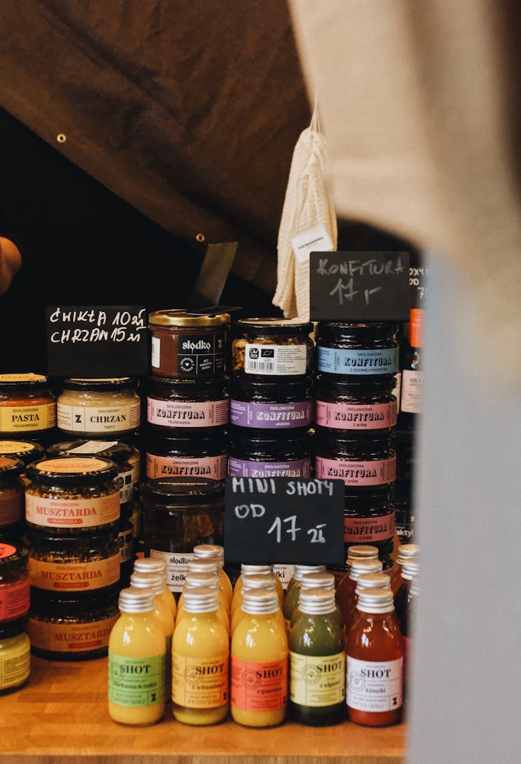 Assorted Jams On Glass Bottles