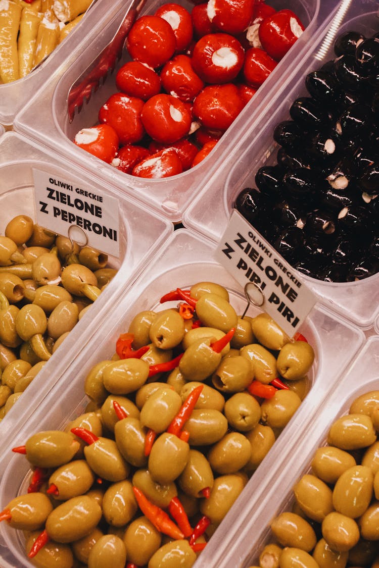 Containers Of Olives In A Store