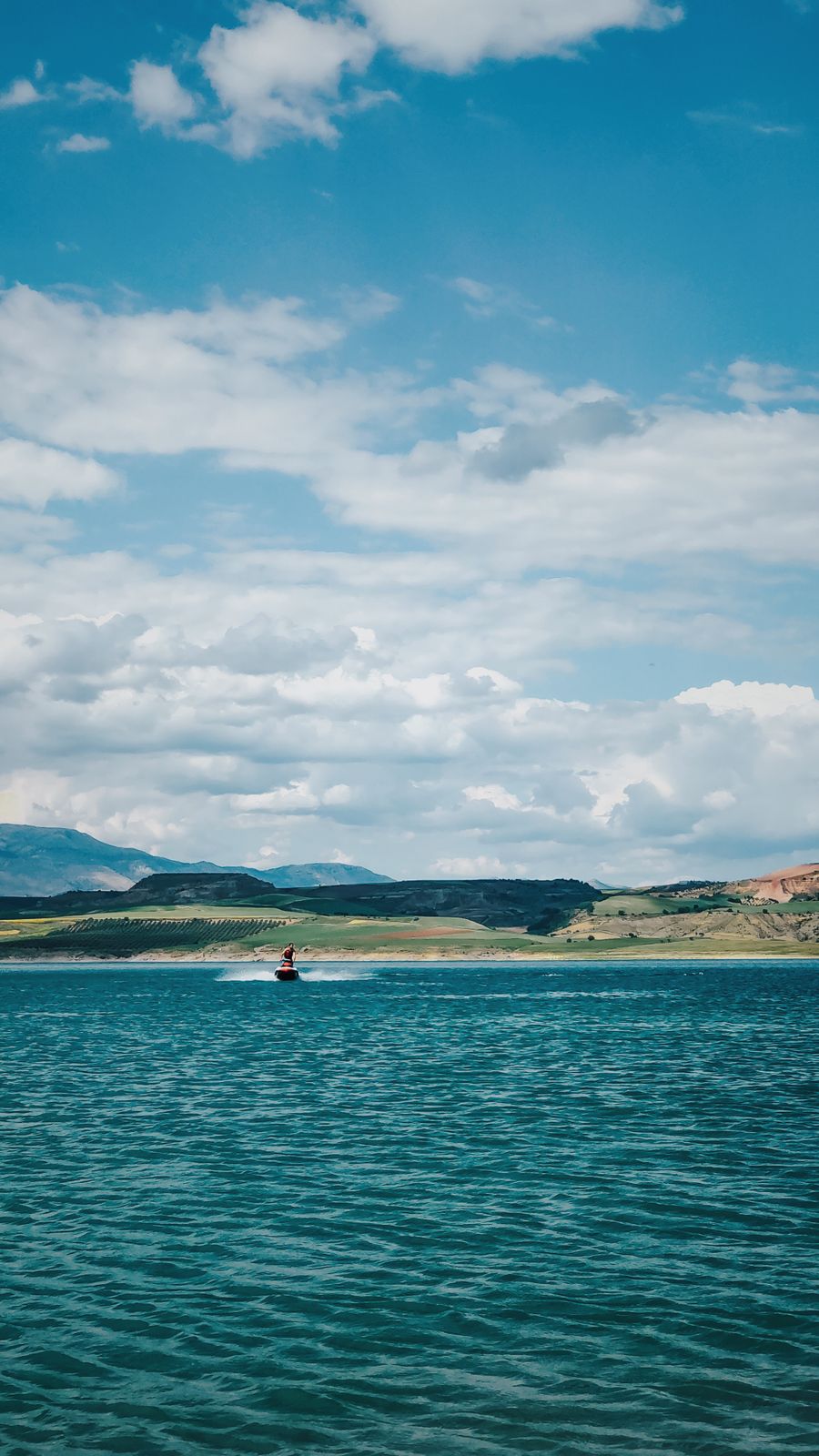 Boating day on blue water