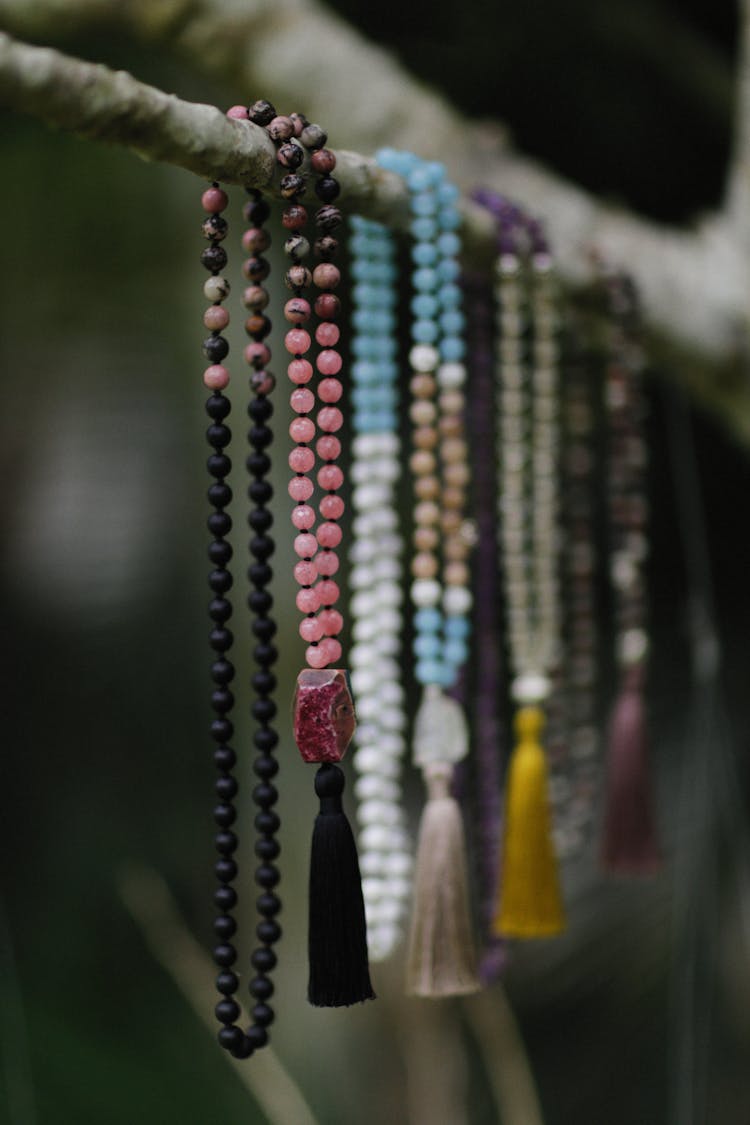 Close-Up Shot Of Beaded Necklaces