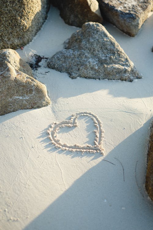 White Sand With Heart Shaped Drawing