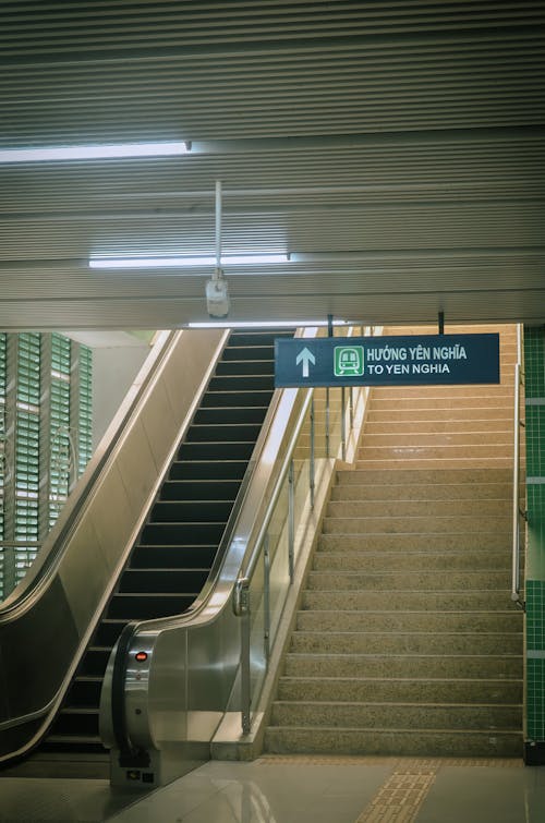 An Escalator beside a Stairway at the Metro Station in Hanoi, Vietnam