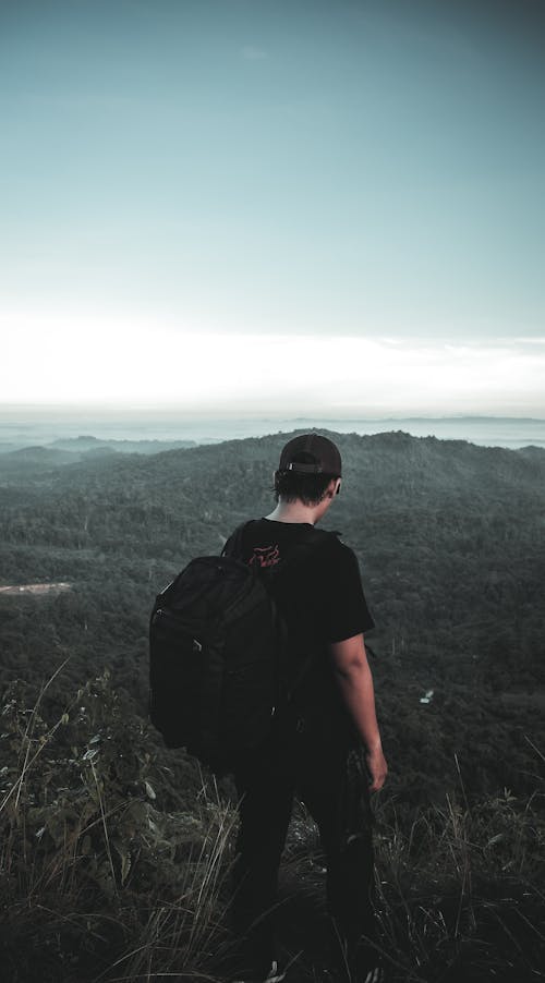 Free Man With Backpack Standing Stock Photo