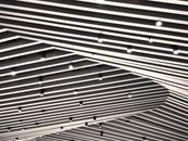 Black and White Photo of Modern Ceiling with Lights Installed