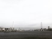 White Ship on Sea Under White Sky