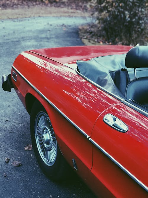 Close Up Shot of a Red Classic Car