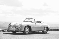 Grayscale Photo of Classic Car