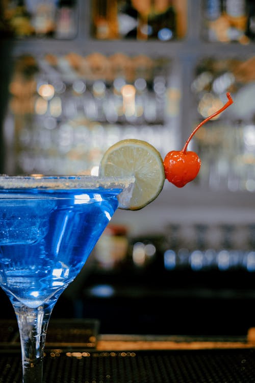 Blue Martini on a Bar Counter 