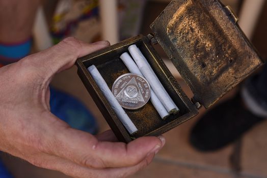 Gold and Silver Round Coins in Black Box