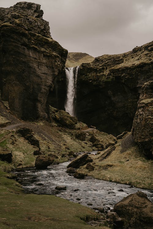 Waterfalls on Brown Rock Mountain with Flowing River