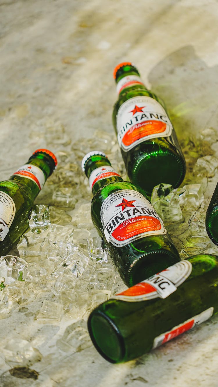 Close Up Of Beer Bottles With Ice