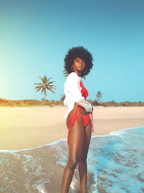 Gratuit Imagine de stoc gratuită din afro păr, bikini roșii, costum de baie Fotografie de stoc