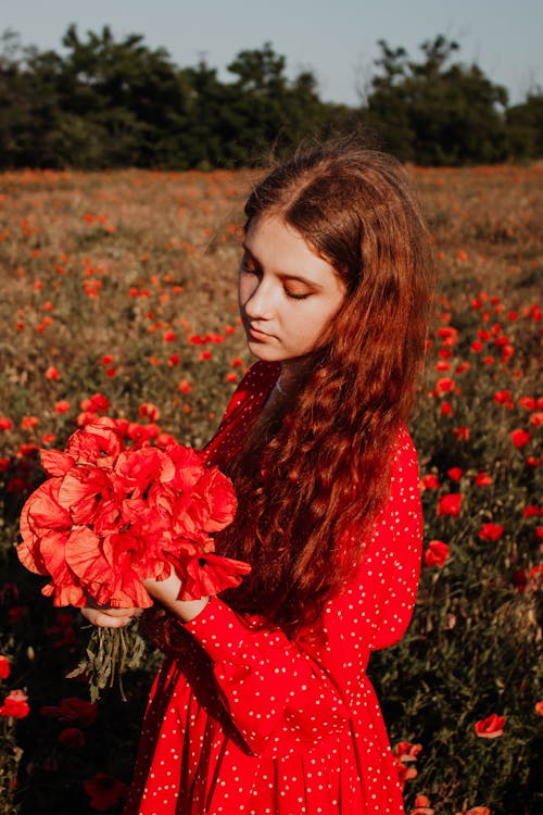 Kostnadsfri bild av blommor, blomsteräng, brunett