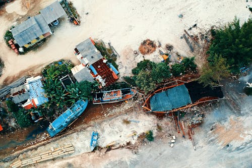 Aerial View of Houses Near Beach