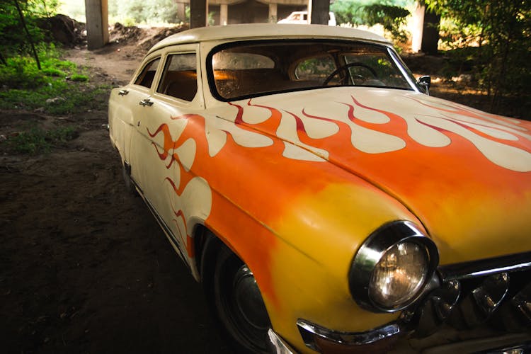 Classic Car With Flame Painting 