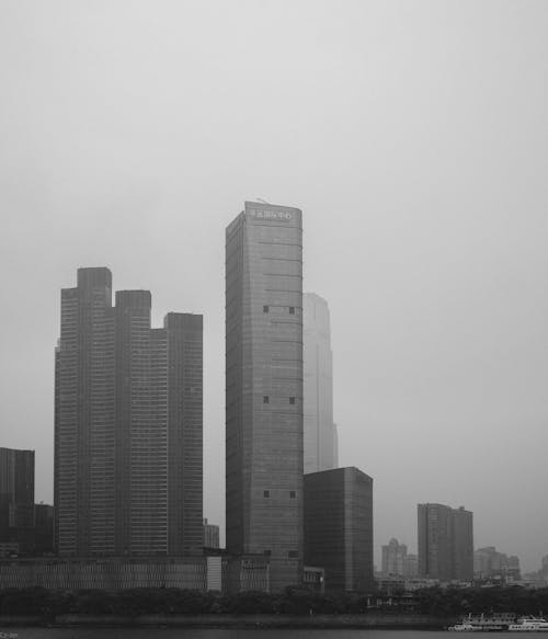 Free A Grayscale Photo of High Rise Buildings in the City Stock Photo