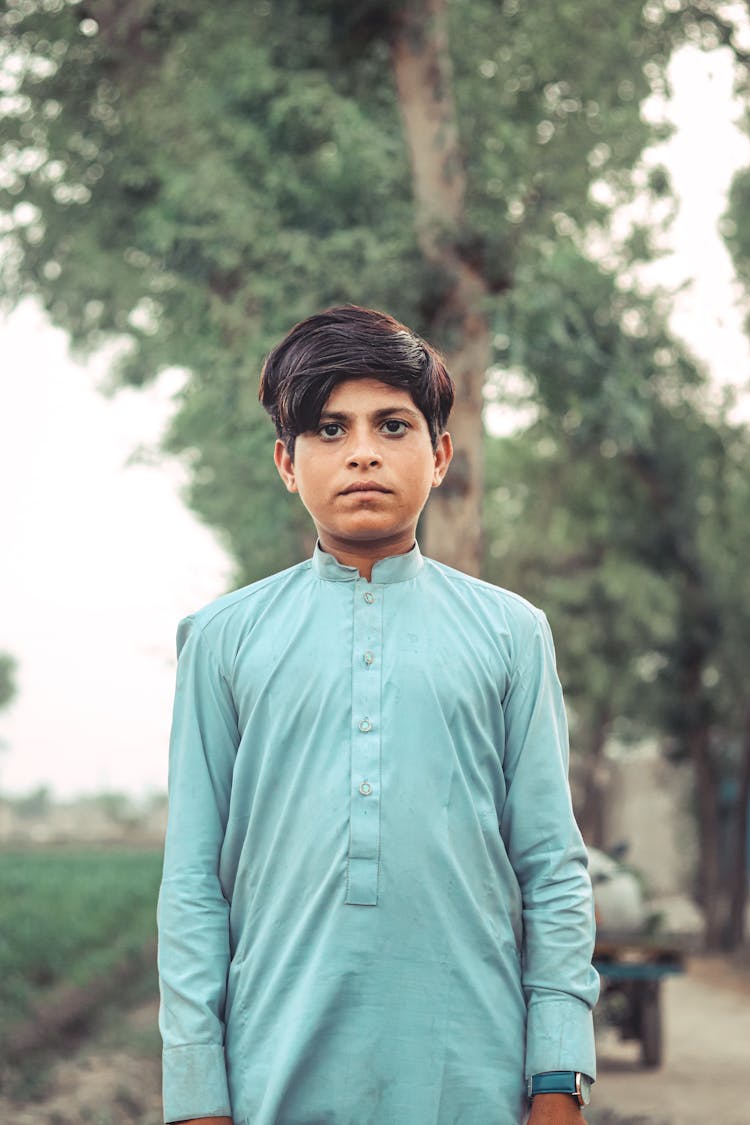 Boy Wearing A Blue Kurta