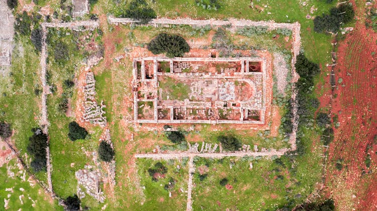 Aerial View Of Ruins In An Archaeological Site