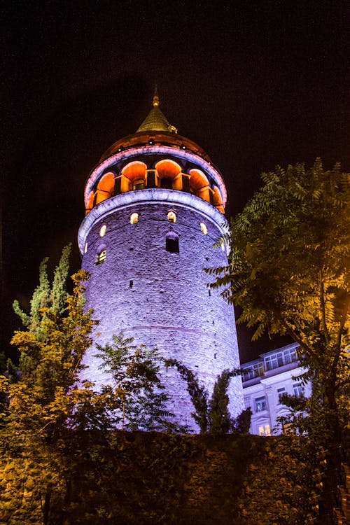 Low-angle of Galata Tower, Istanbul Turkey