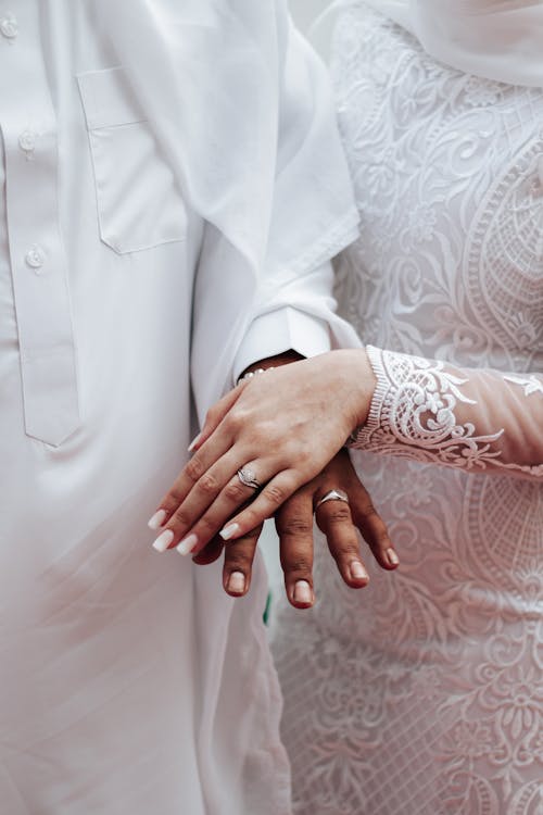 Close-up of the Hands of the Bride and Groom with Rings