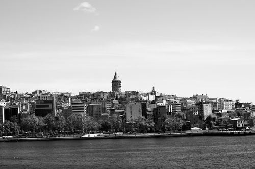 Free A stunning black and white cityscape of Istanbul with the iconic Galata Tower, capturing its architectural beauty. Stock Photo