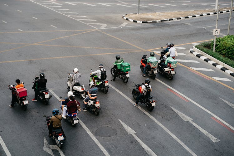 Aerial View Of People Riding Motorcycles