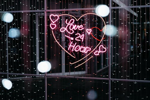 Heart-Shaped Neon Sign Saying Love 24-Hour