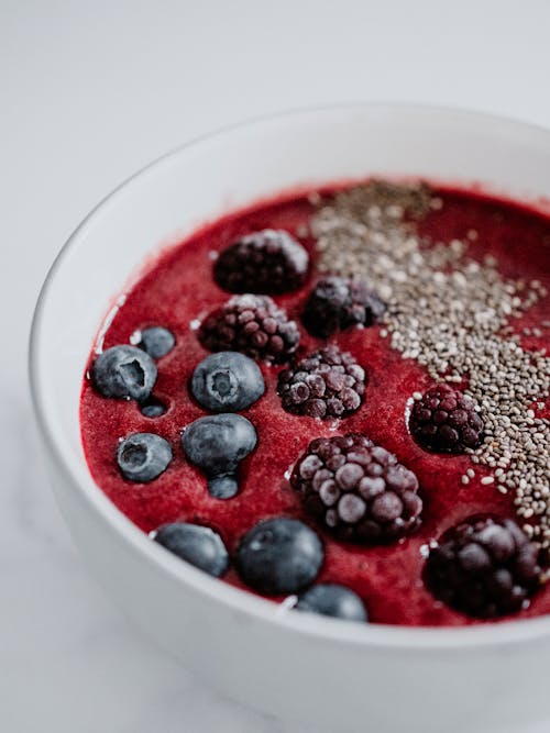 Free Red Smoothie Bowl with Berries Stock Photo