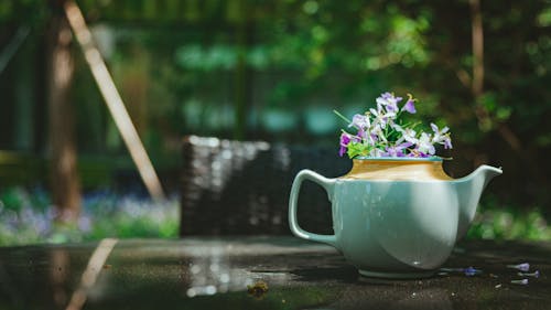 Purple Flowers on a Teapot 