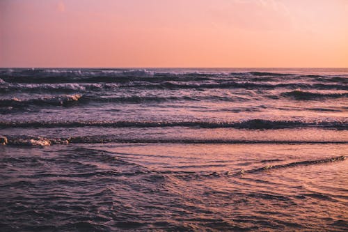 Ondas Chegando à Costa Durante A Golden Hour