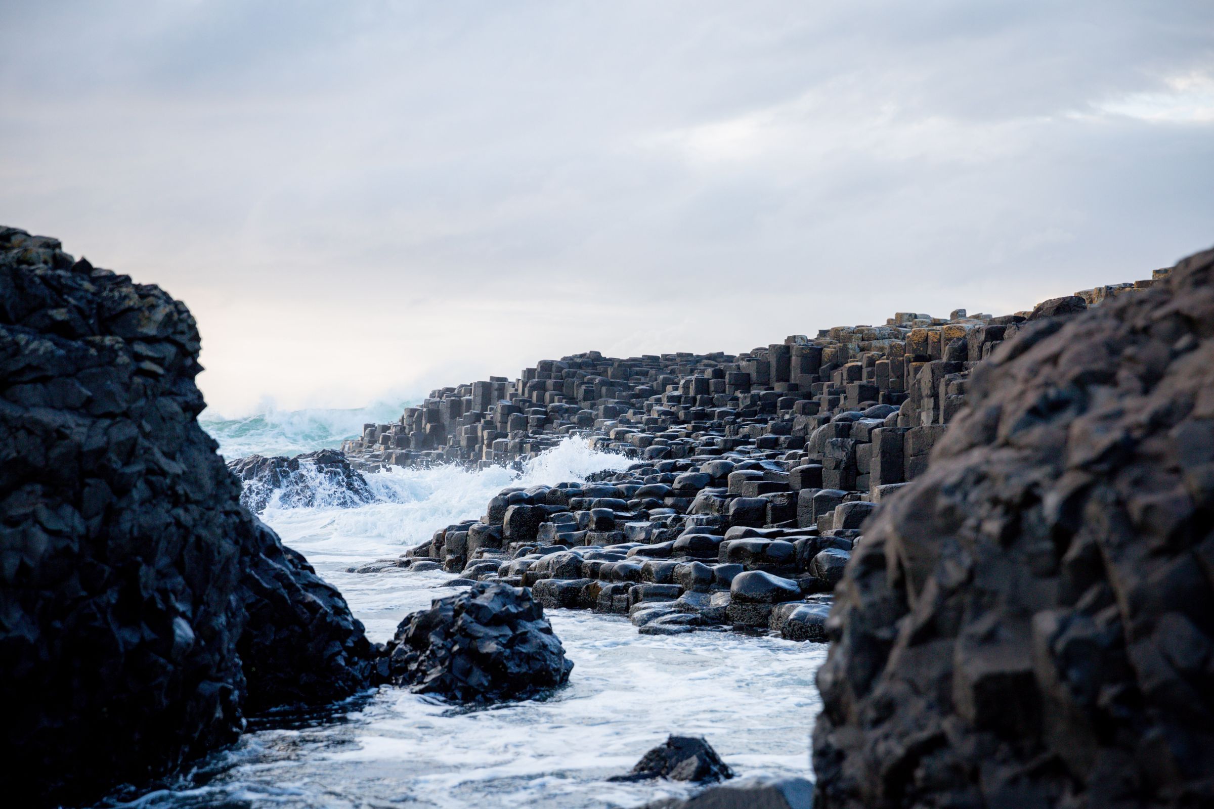 Waves breaking over the basalt columns of the Giant's Causeway