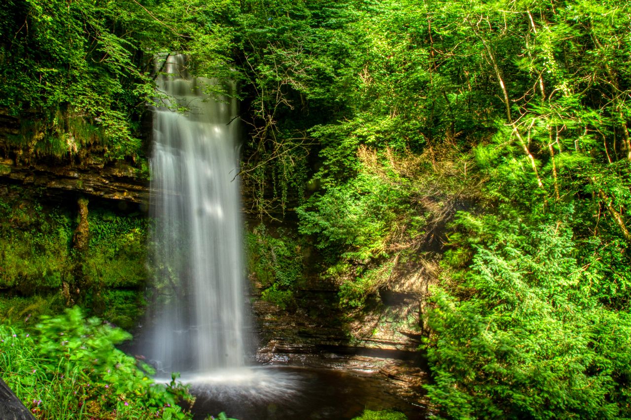 stunning long exposure of a waterfall surrounded by vibrant greenery i