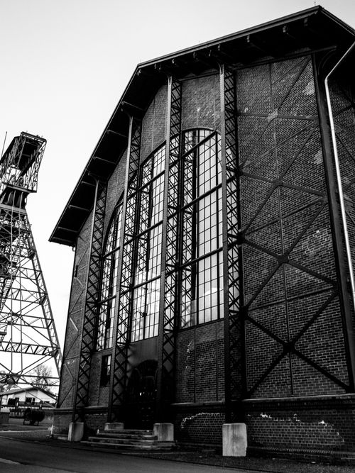 Free Black and white photo of Zollern industrial museum facade, Dortmund, showcasing historic architecture. Stock Photo