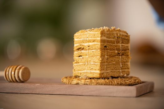 Medovik on Wooden Chopping Board 