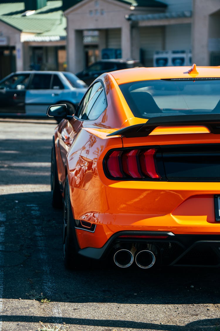 Backlights Of A Yellow Mustang Sportscar