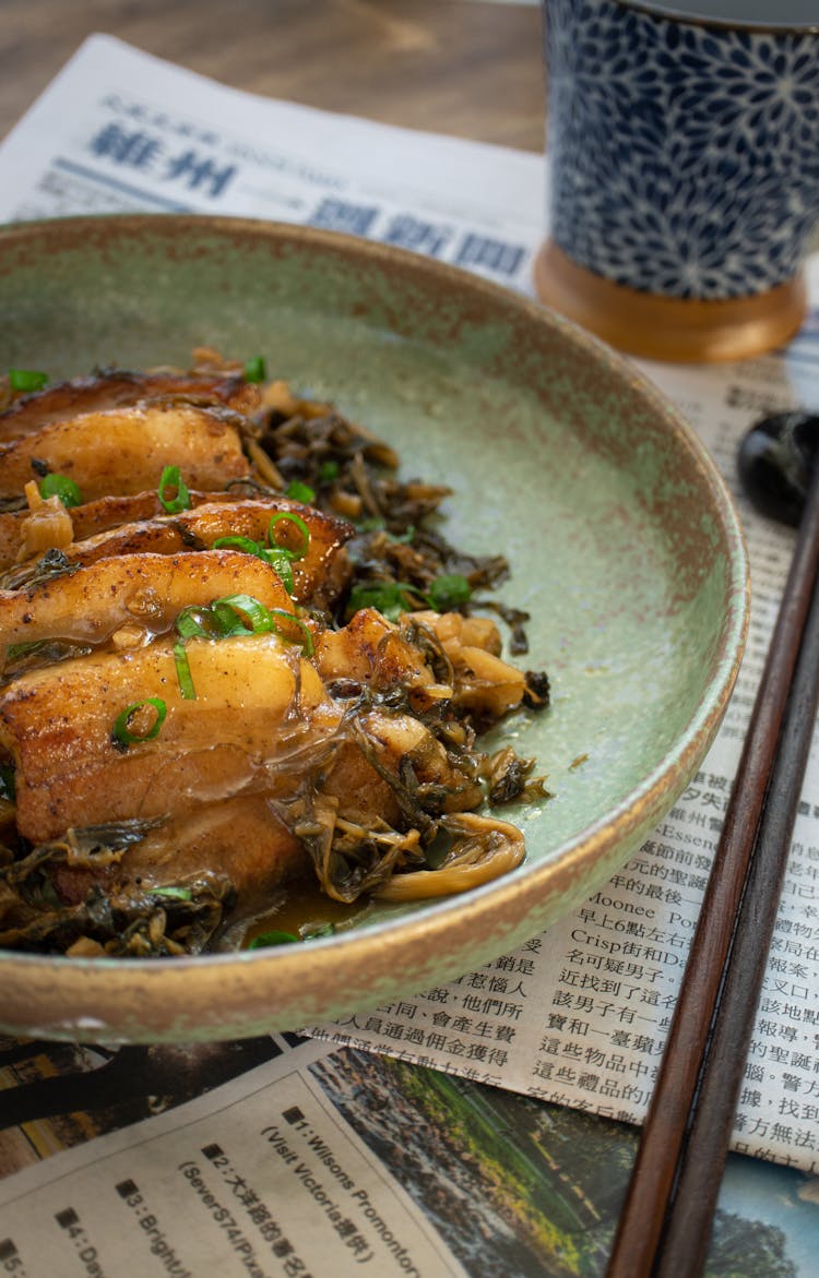 Cooked Food On Green Ceramic Plate