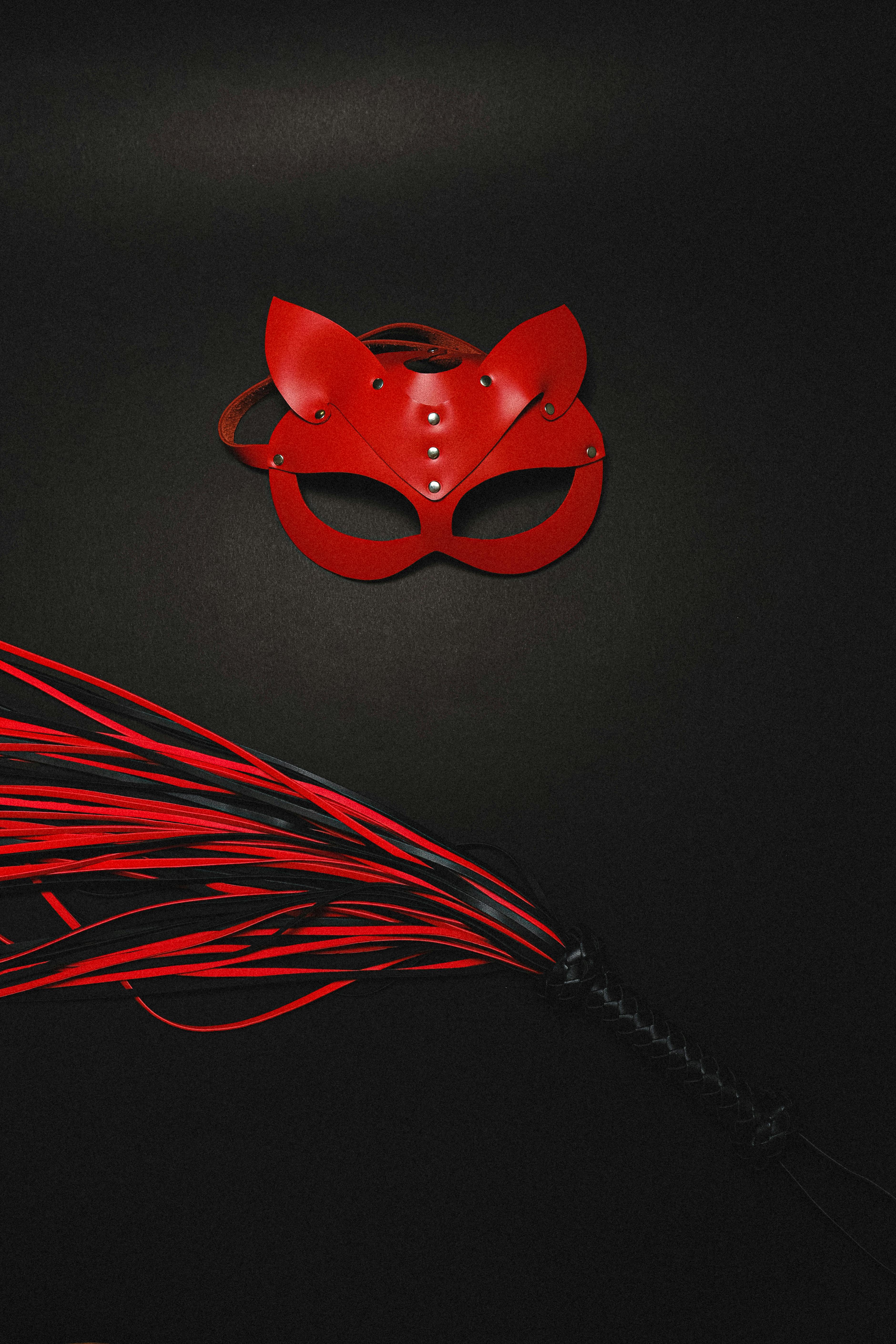 A BDSM Mask and Whip on Black Surface · Free Stock Photo