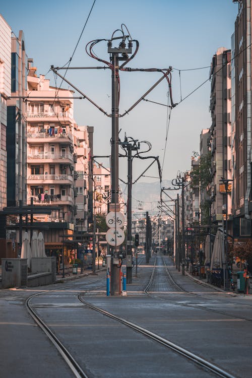 Free Tram Lines in the Street Stock Photo