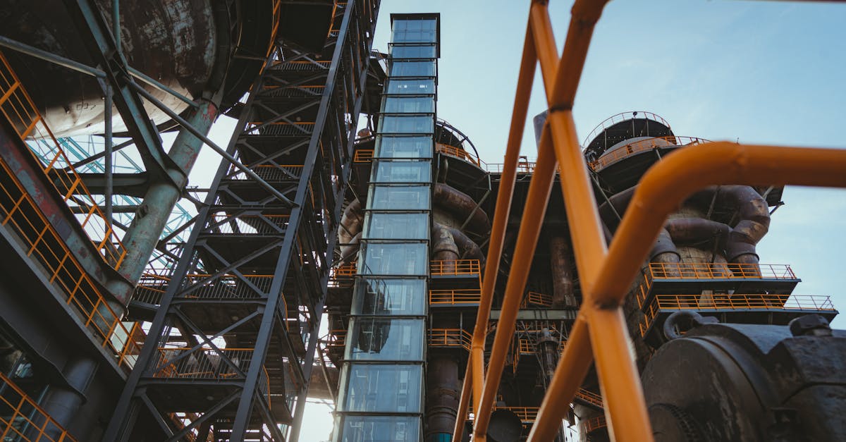 Industrial elevator shaft and complex metal structures in manufacturing facility
